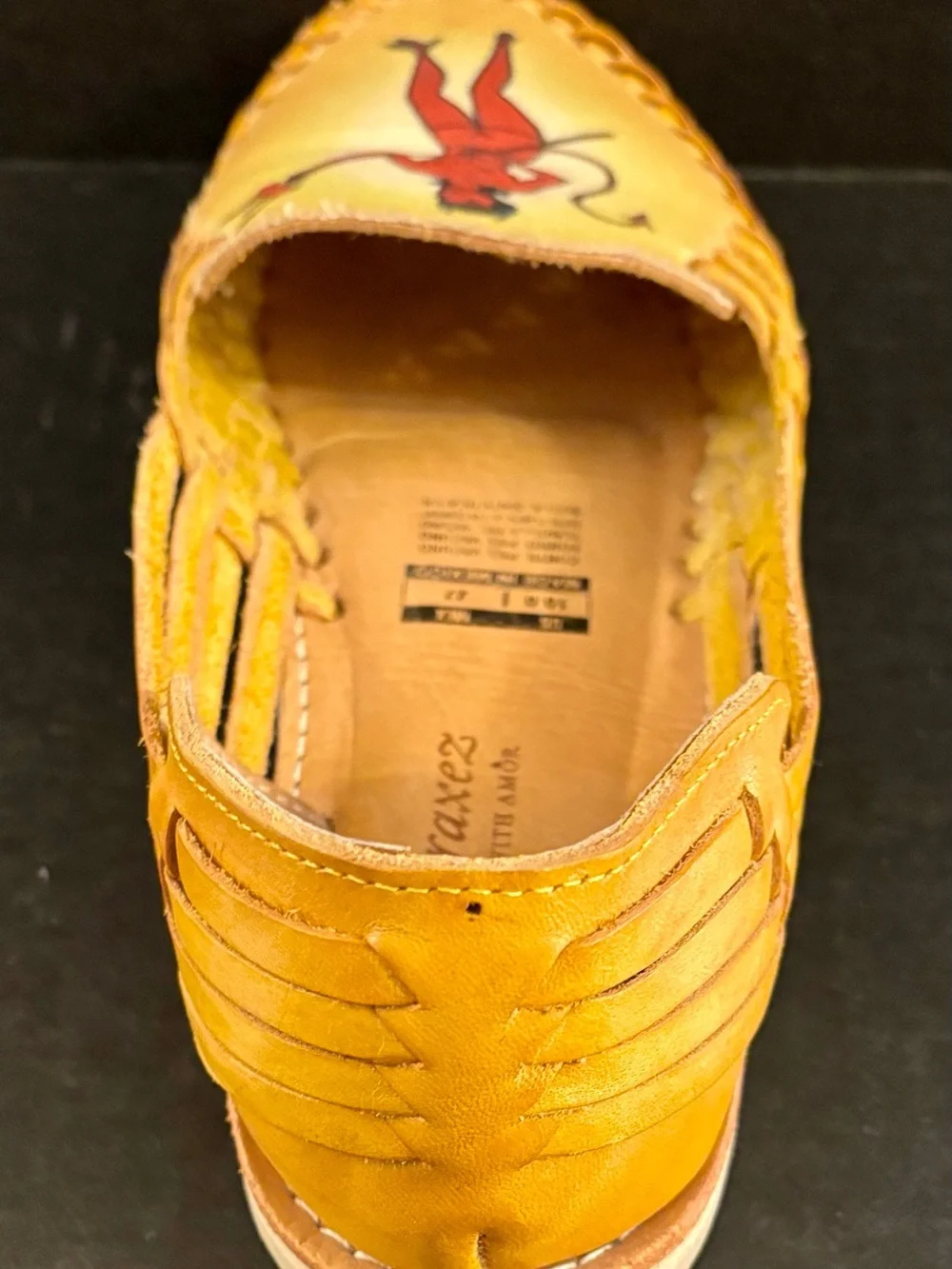 Rare Guaraxez El Corazon Devil Huarache Leather Shoes W10 Handmade Mexico